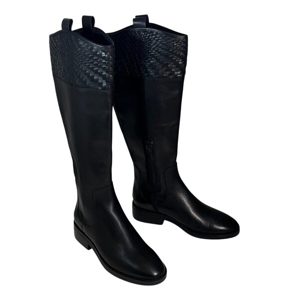 Cole Haan Women's Hampshire Woven-Trim Riding Boots Black Leather size 7 NEW - Picture 5 of 11
